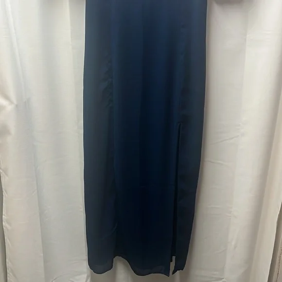 Abercrombie & Fitch Navy Blue Camille Sheer Puff Sleeve MIDI Dress- S - Picture 9 of 10